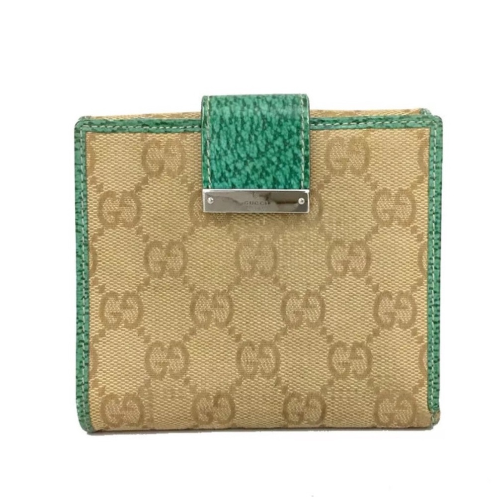 Authentic Gucci GG Logo Canvas Leather Bifold Wallet